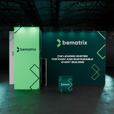beMatrix Messestand Kopfstand 40 m² mit Kabine 5 m