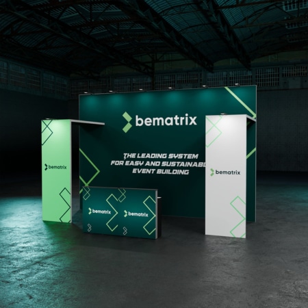 beMatrix Messestand Eckstand 12 m² mit 2 Brücken